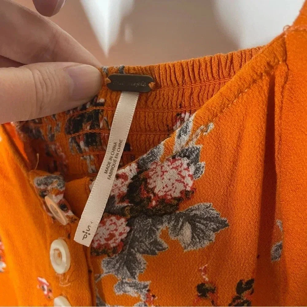Free People Close to You Floral Burnt Orange Blouse Size Small